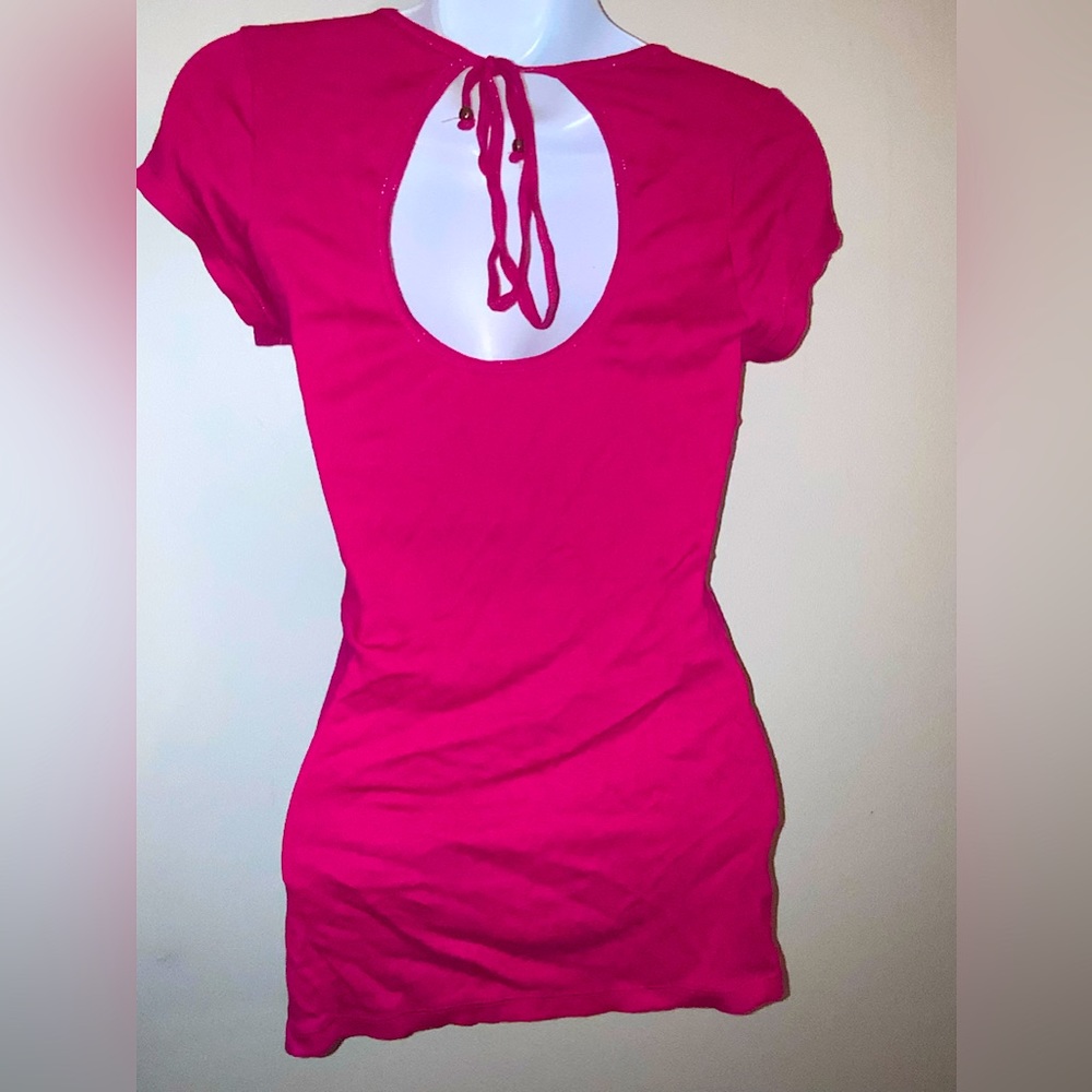 Express Hot Pink Scoop-Neck Fitted Basic Tee Sz S - Picture 7 of 7